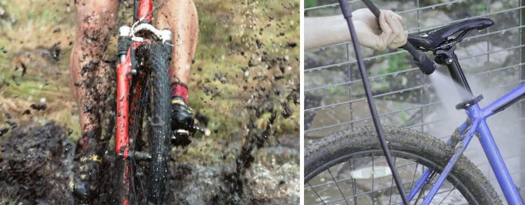 Uso del agua a presión para lavar bicicletas